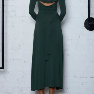 woman wearing a green long dress