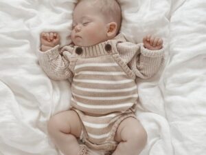 Oat Fleck Stripe Knit Baby Romper Gender Neutral Knitted