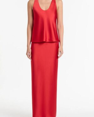 RED SATIN SCOOP CAMI