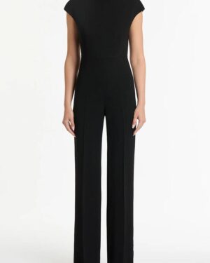 BLACK CREPE POLO JUMPSUIT