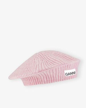 GANNI Wool Rib Knit Beret in Lilac Sachet