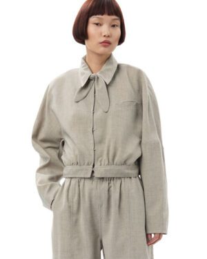 GANNI Grey Light Melange Suiting Short Jacket in Alfalfa