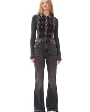 GANNI Flared Jeans in Washed Black