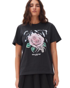 GANNI Black Basic Jersey Rose Relaxed T-shirt