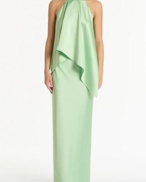 PERIDOT SATIN DRAPED HALTER TOP