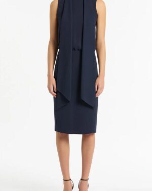 NAVY CREPE CLASSIC TIE NECK DRESS