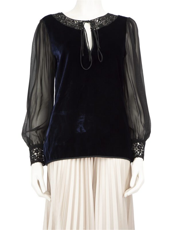 Dolce & Gabbana Navy Silk Sheer Sleeves Blouse