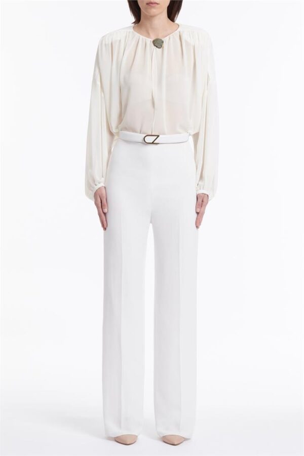 WHITE CREPE WIDE WAISTED PANT