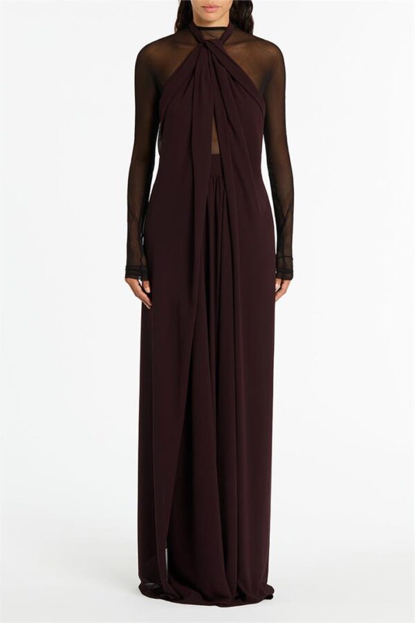 PLUM GEORGETTE DRAPED GOWN