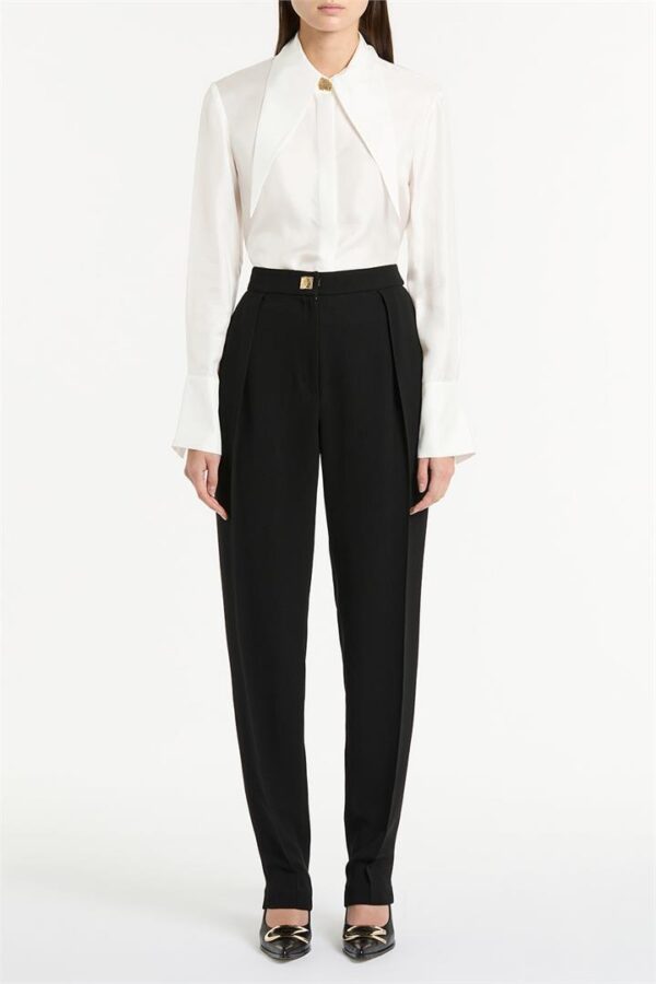 WHITE SILK TWILL ALTURA LONG COLLAR SHIRT