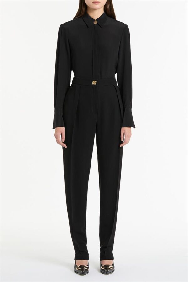 BLACK SILK BUTTON CLASSIC SHIRT