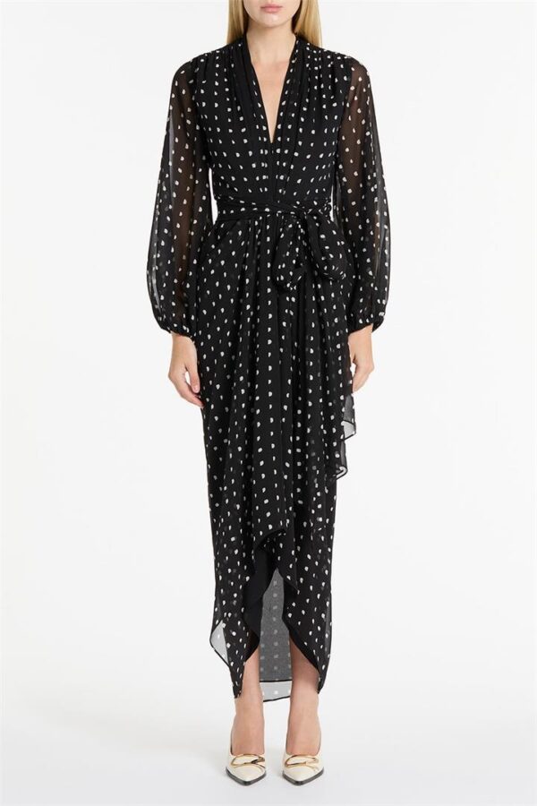 BLACK C SPOT SILK GGT WATERFALL DRESS