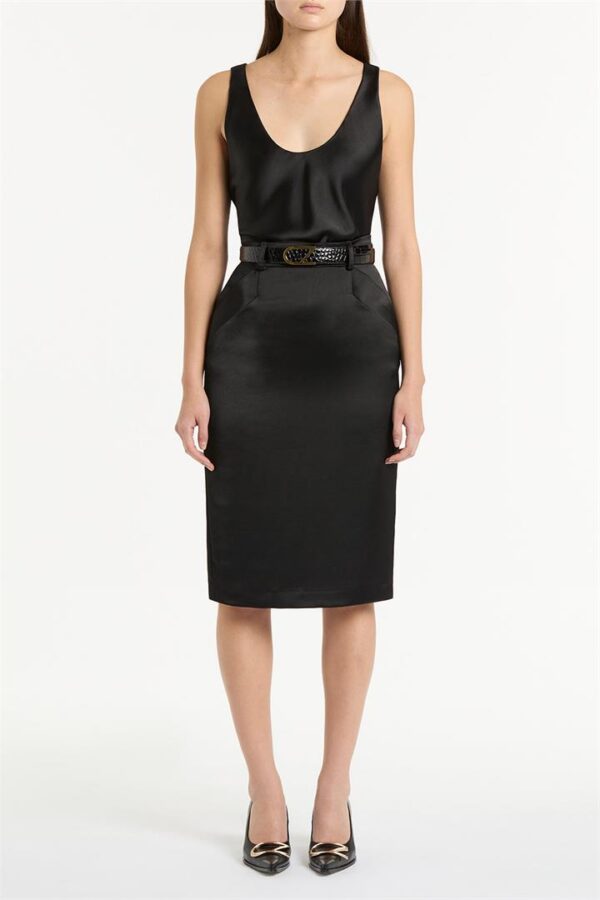 BLACK SATIN SLOUCH SKIRT