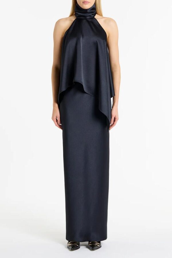 INK SATIN DRAPED HALTER TOP