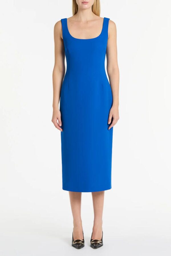 COBALT CREPE SQUARE NECK DRESS