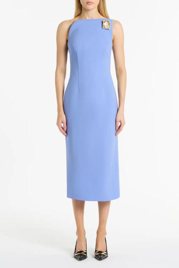 CORNFLOWER CREPE ASYMMETRIC DRESS