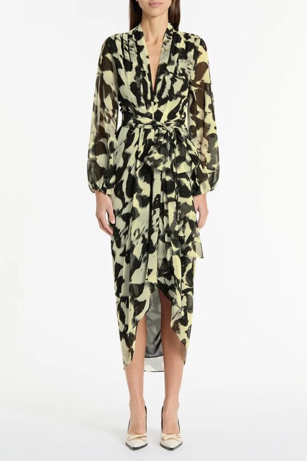 LIME SHADOW FLORAL SILK GGT WATERFALL DRESS