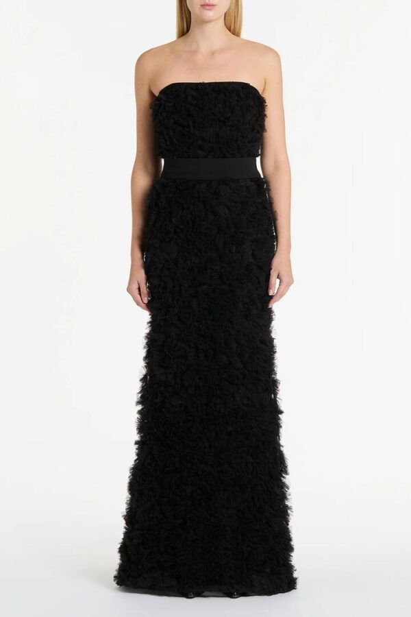 BLACK RUFFLE STRAPLESS DRESS