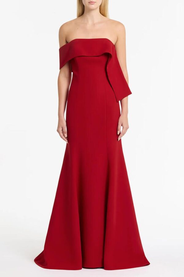 SCARLET CREPE ASYMMETRICAL  LA BANDA GOWN
