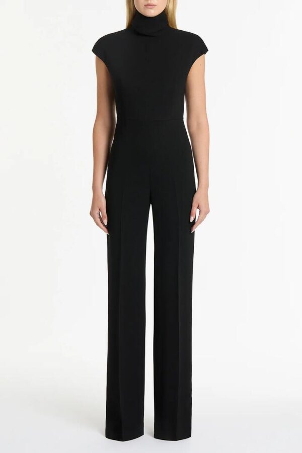 BLACK CREPE POLO JUMPSUIT
