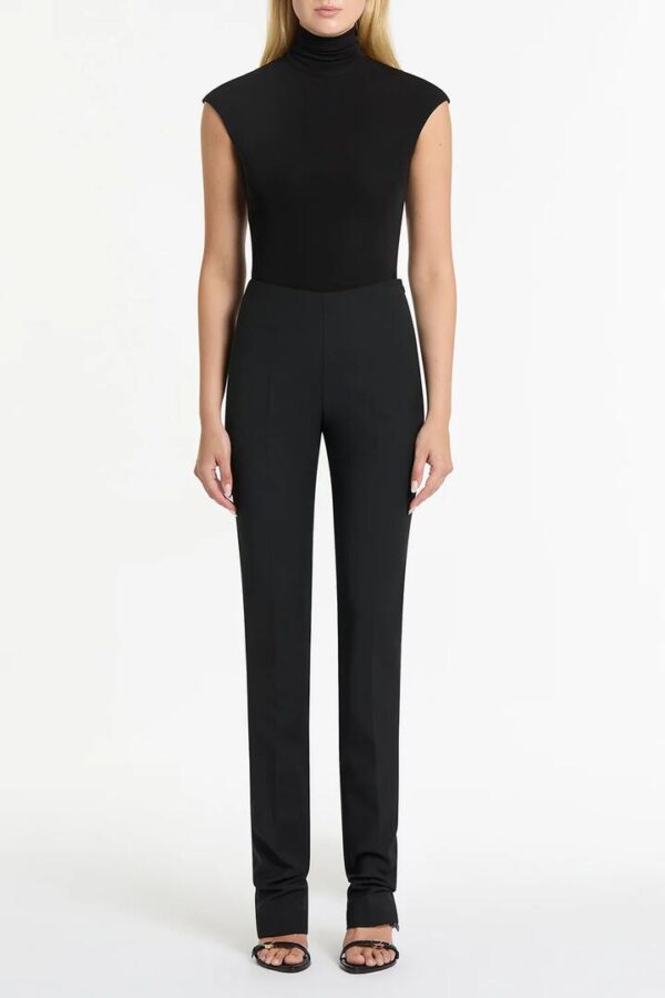BLACK DOUBLE WOOL STRETCH SLIM PANT