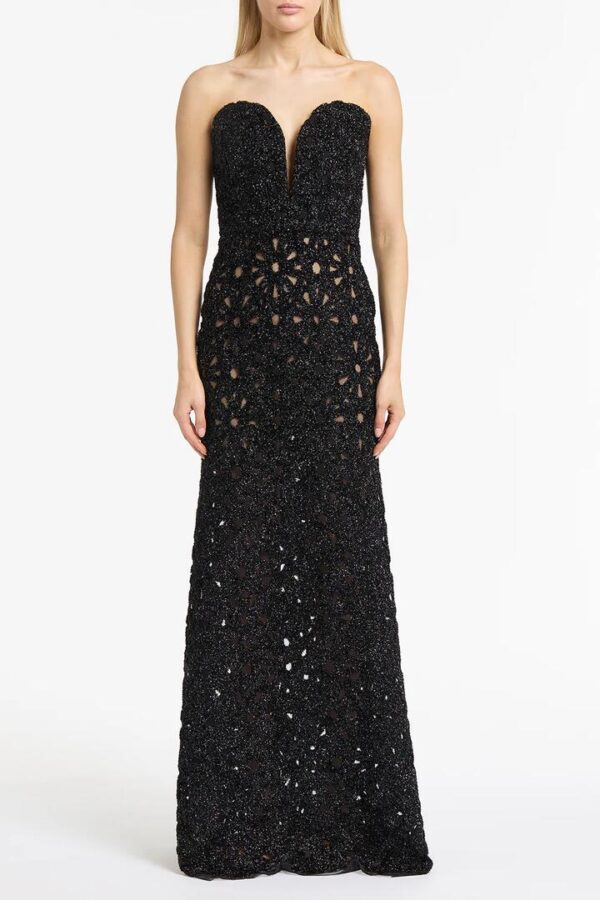 BLACK LUREX ENCRUSTED SHEER GOWN