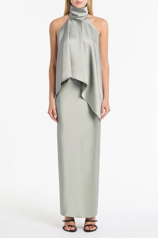 SILVER SATIN DRAPED HALTER TOP