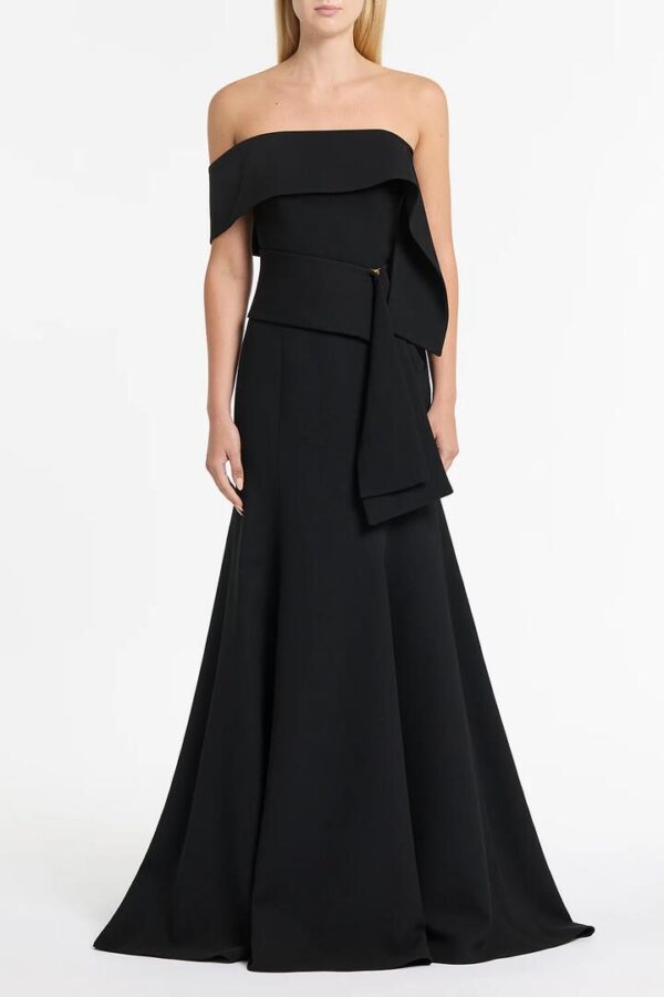 BLACK CREPE ASYMMETRICAL LA BANDA GOWN