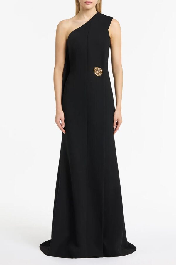 BLACK CREPE PIEGATO GOWN