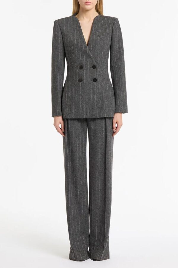 CHARCOAL ITALIAN WOOL PINSTRIPE BLAZER