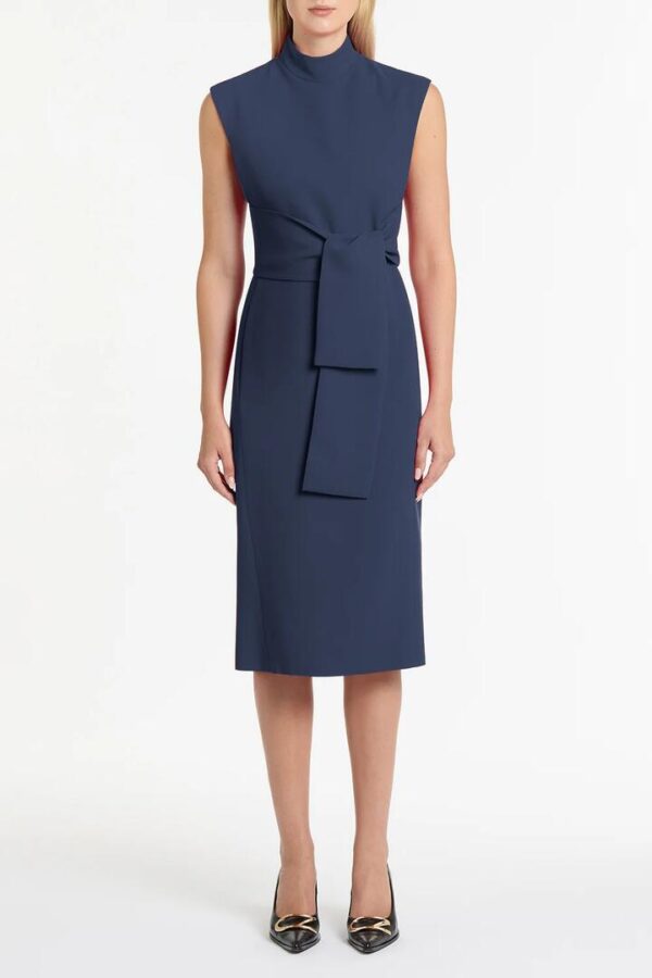 NAVY CREPE STRISCIA DRESS