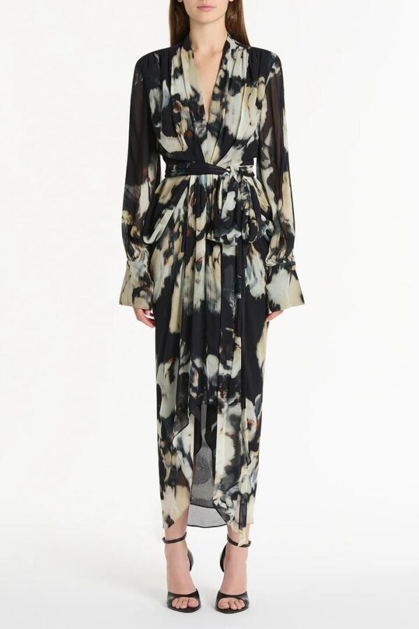 JAPANESE FLORAL WATERFALL DRESS