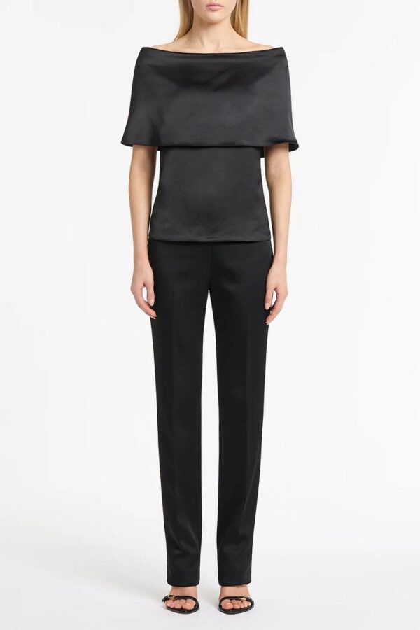 BLACK SATIN OFF SHOULDER TOP