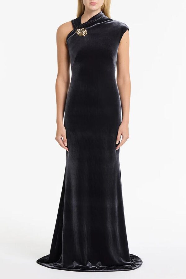 MIDNIGHT VELVET BUTTON GOWN