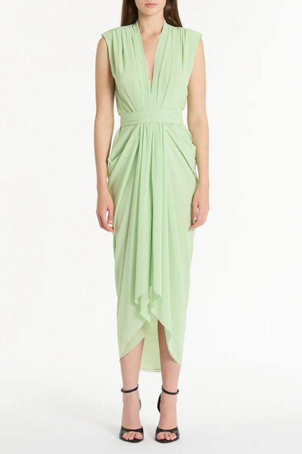 PERIDOT GEORGETTE SLEEVELESS WATERFALL DRESS