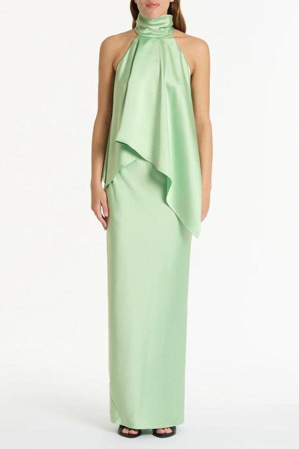 PERIDOT SATIN DRAPED HALTER TOP