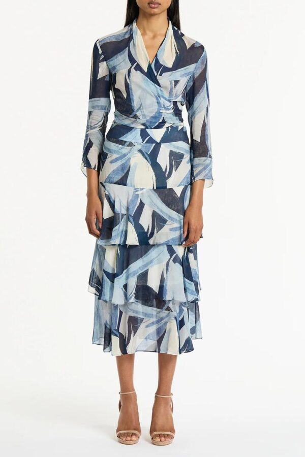 PAINTED FLORAL GEORGETTE TIERED SKIRT