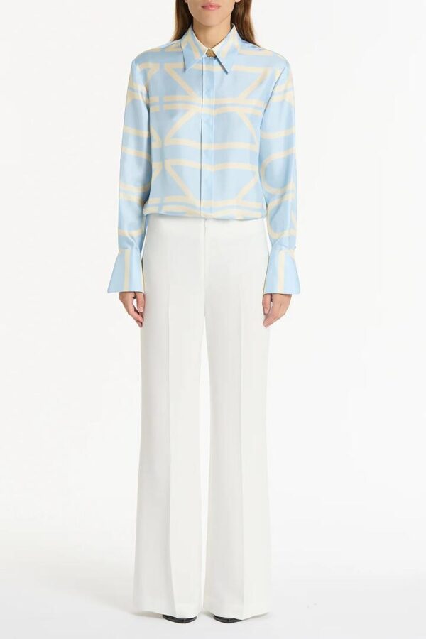 PALE BLUE LOGO GRID SILK RELAXED SHIRT