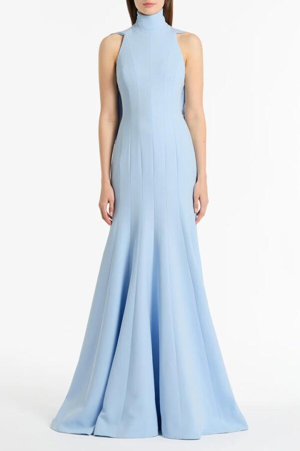 PALE BLUE CREPE PANELLED GOWN