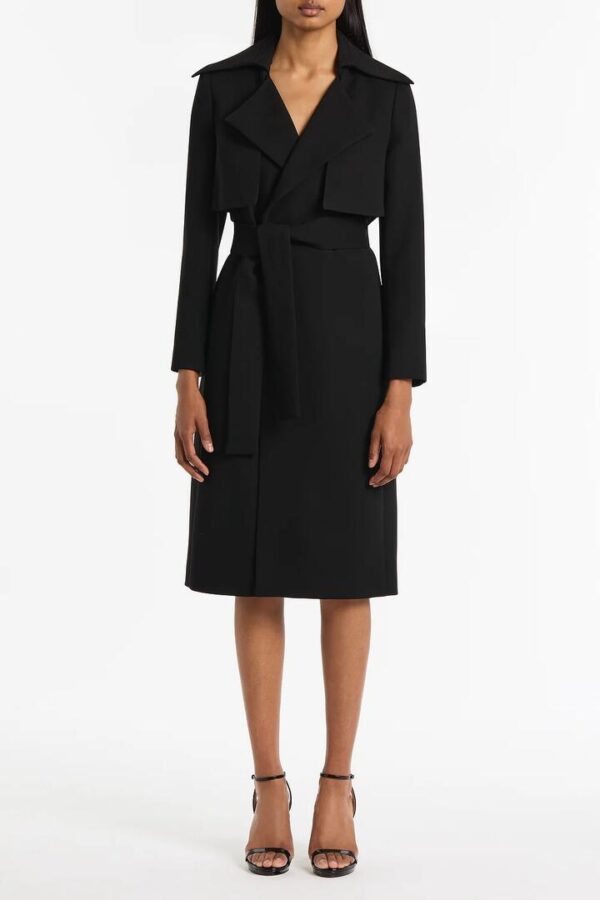 BLACK CREPE DOUBLE-BREASTED TRENCH COAT