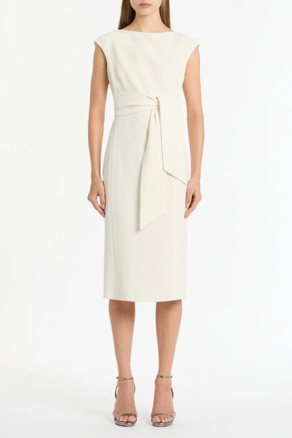 IVORY CREPE TIE FRONT DRESS