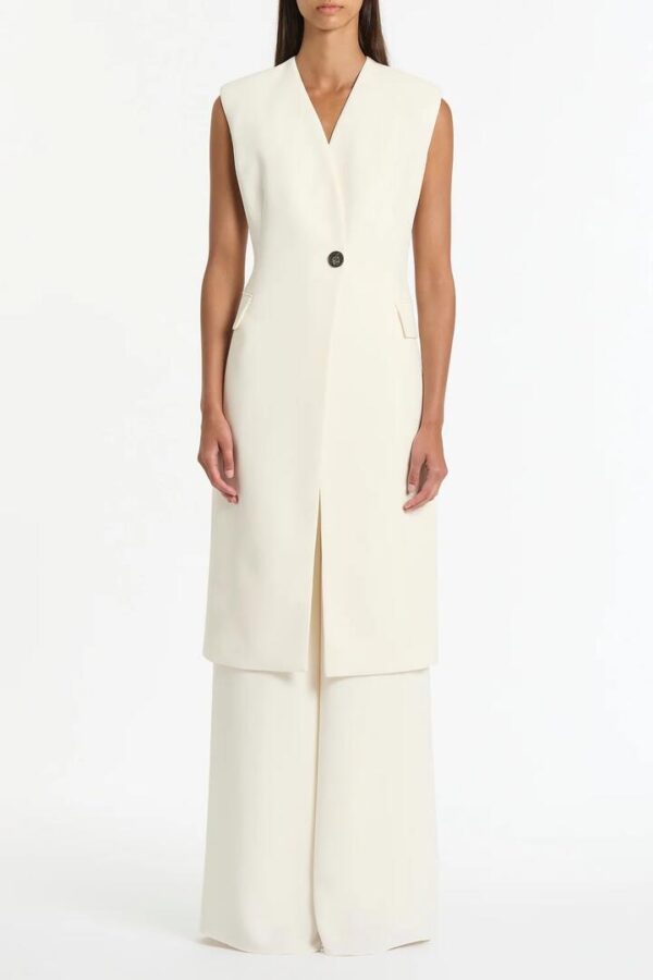 IVORY CREPE LONG LINE VEST