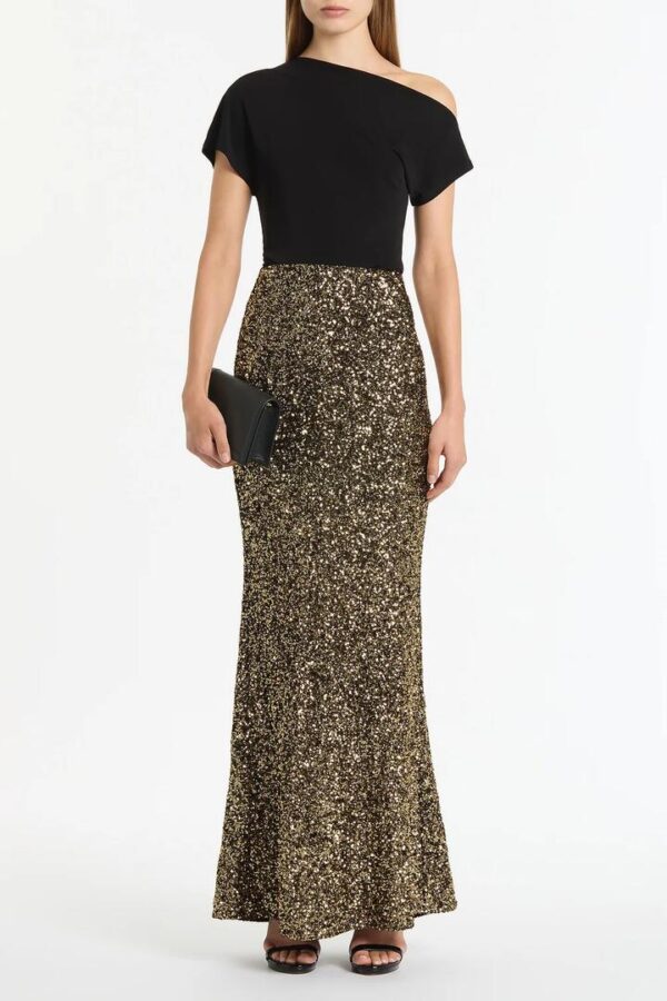 BRONZE CRUSHED SEQUIN COLUMN SKIRT