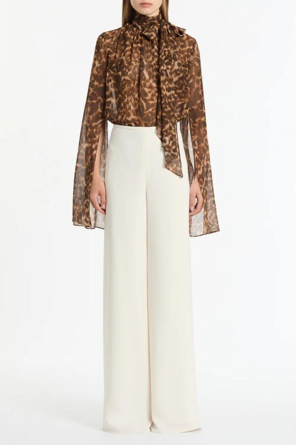LEOPARD SILK SPLIT SLEEVE TOP