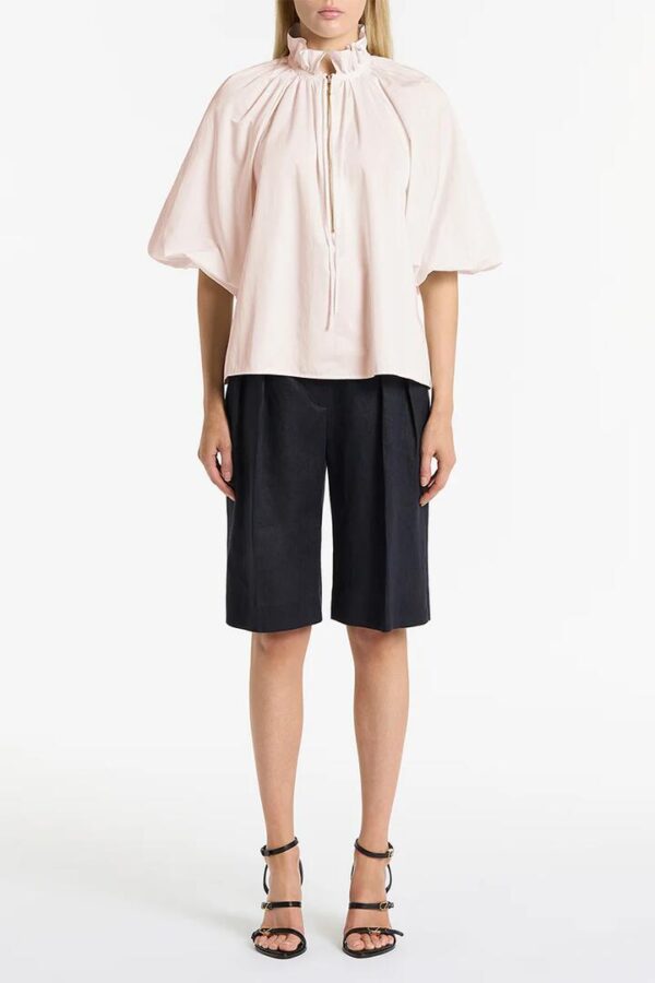 ROSA TAFFETA RUFFLE ZIP BLOUSE