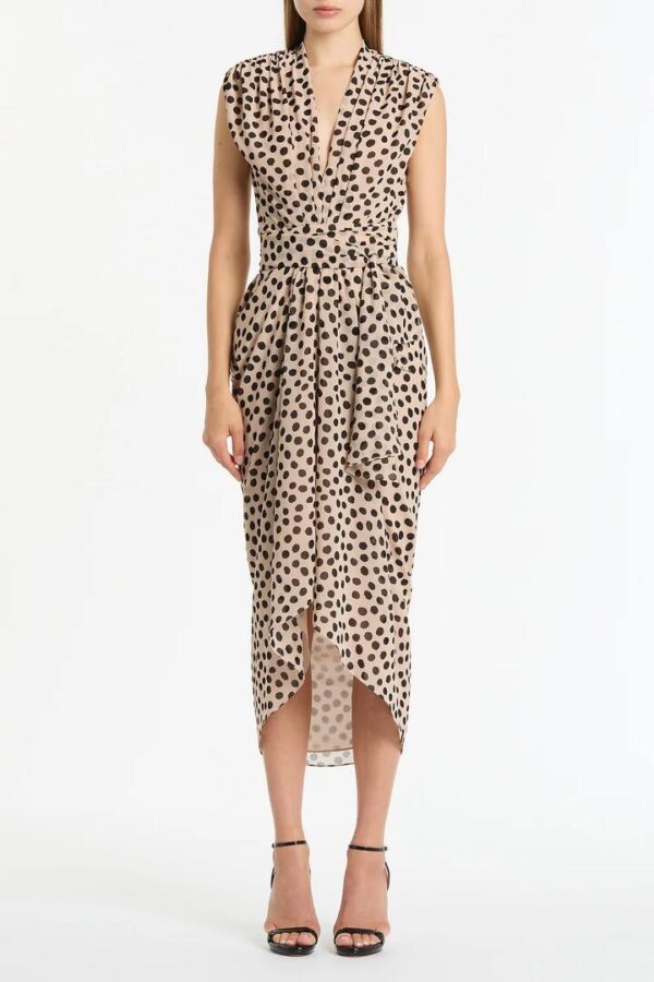 ROSA SPOT GEORGETTE SLEEVELESS WATERFALL DRESS