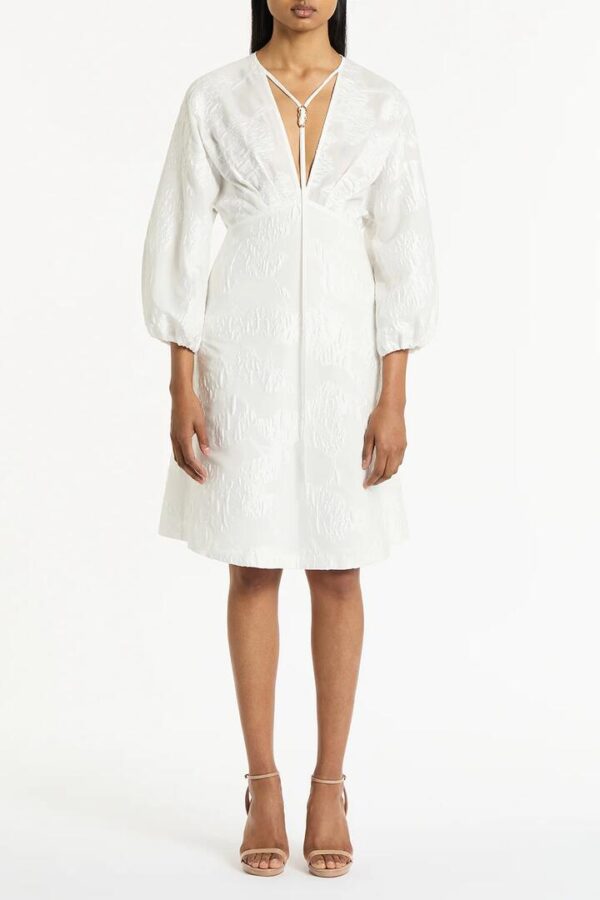 WHITE MESH JACQUARD MIDI DRESS