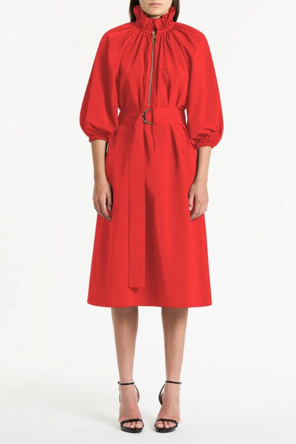 SCARLATTO TAFFETA RUFFLE ZIP DRESS