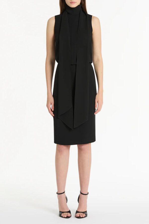 BLACK CREPE CLASSIC TIE NECK DRESS