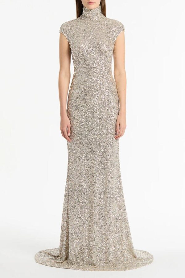 IVORY CRUSHED SEQUIN POLO GOWN